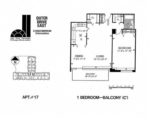 Floor plan for 1 bed, 1 bath